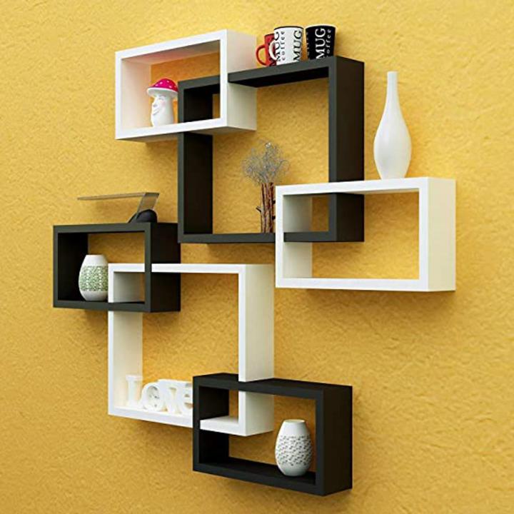 Wall mounted Wooden piece decoration shelves racks wall decor home decor office tiers decoration piece holder Box intersect shelves 6 Tier wall decoration shelf custom made