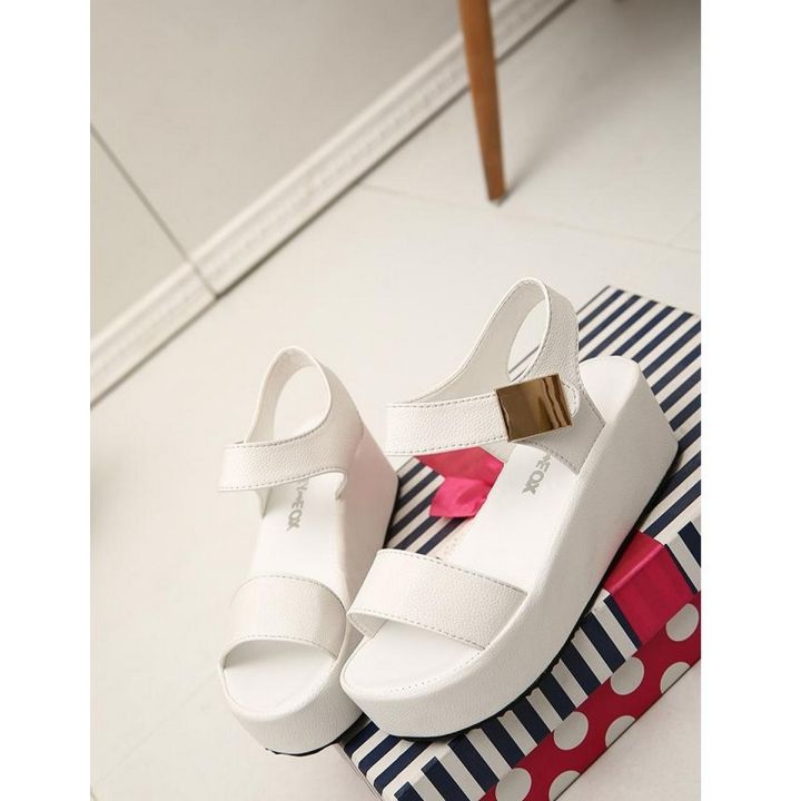 WOMEN FISH MOUTH HIGH HEELED WEDGE SANDALS