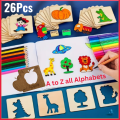 Set of 6Pcs | 15Pcs | 26Pcs A to Z Complete ABC Wooden Drawing Stencils for Kids Learning | Wooden Art Kit for Colouring and Painting. 