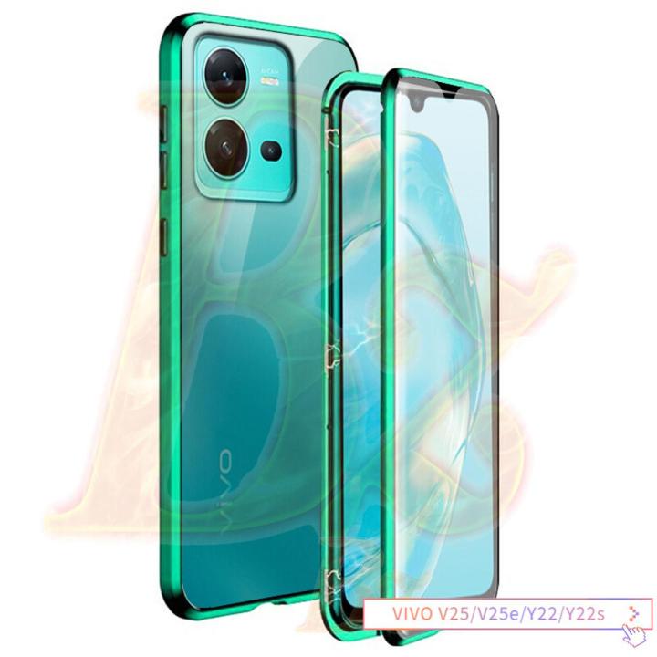 lthmy for VIVO Y22s Magnetic Case 360 Front Back double-sided 9H Tempered Glass Case Metal Bumper cover