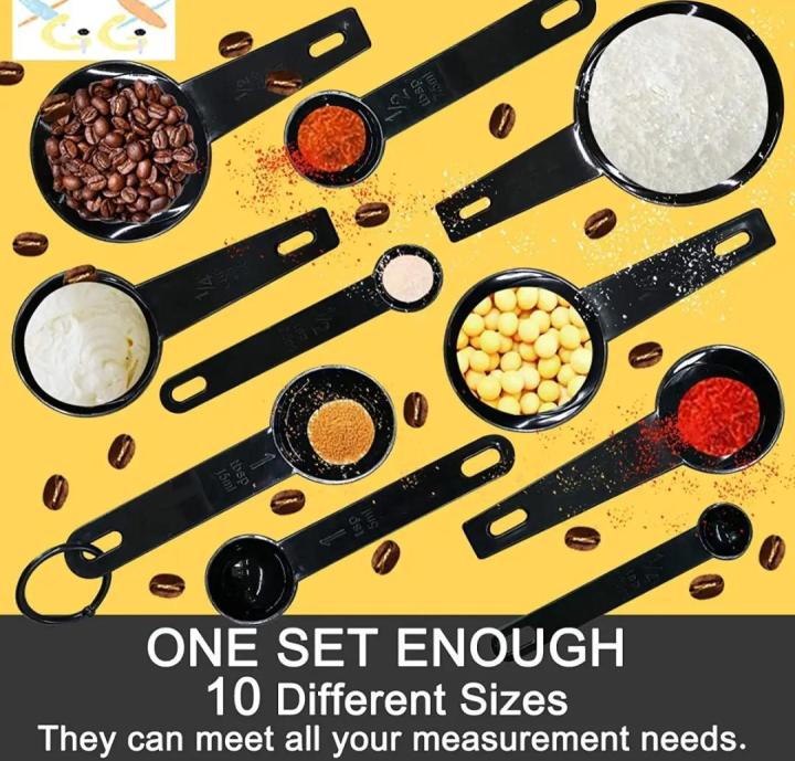 10pcs%20Black%20Plastic%20Measuring%20Spoons%20Cups%20Measuring%20Set%20Tools%20For%20Baking%20Coffee%20-%20Image%205