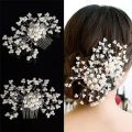 New Design Handmade Crystal Pearl Wedding Hair Accessories Tiara Headband & Comb - Simulated Pearl Bridal Hair Jewelry For A Stylish Wedding Look. 