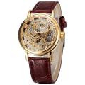 Men's Mechanical Skeleton Transparent Vintage Style Leather Wrist Watch for Man. 