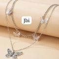 Vintage Style Butterfly Pendant Double Layer Necklace. 