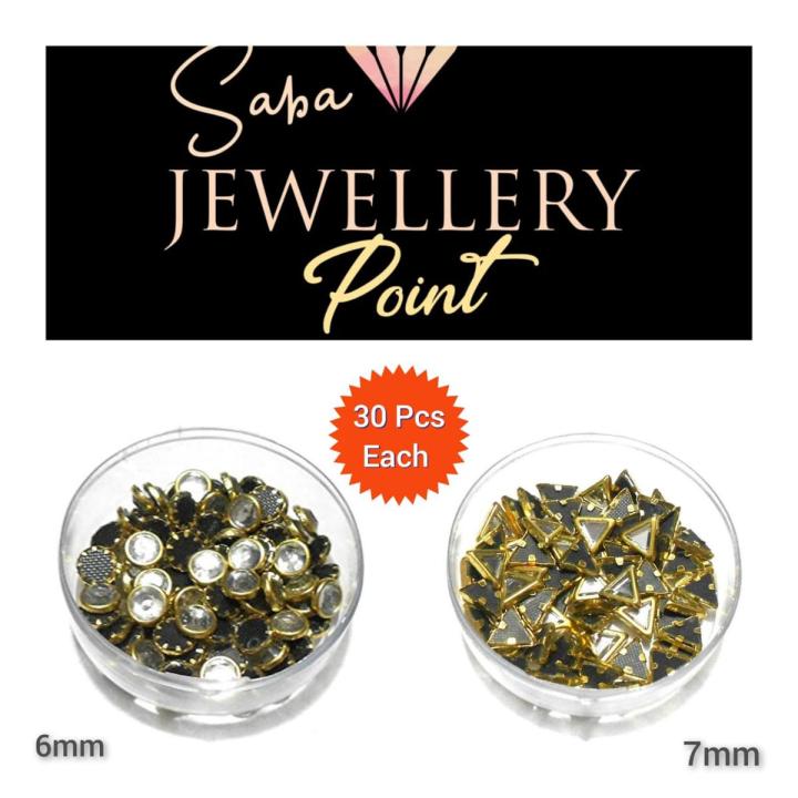 60 Pcs Round & Triangle Shape Real Kundan Stone, 30 Pcs Each