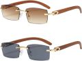Rimless Sunglasses Rectangle Fashion Popular Women Men Shades Small Square SunGlasses For Female Retro Vintage Trendy Wooden Frame Glasses. 