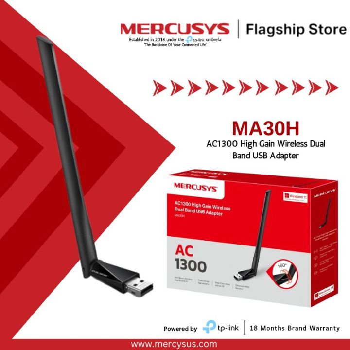Mercusys Wi-Fi Adapter MA30H Dual Band AC1300 High Gain Wireless USB Adapter - 18 Months Brand Warranty