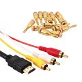 ZOROOM 7 Pairs Open Screw Banana Plugs with HDMI to RCA Cable 1080P HDMI Male to 3 RCA S-Video AV Audio Cable Cord Adapter. 