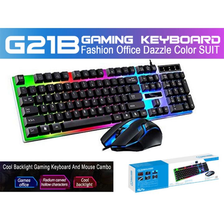 G21B USB Wired 104 Keys Keyboard & Mouse Set Rainbow-Color Backlight for Laptop Computer PC