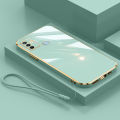 For OPPO A53 2020 Cover with Wrist Strap Fashion Shiny Plating Square Bumper Girls Phone Case Soft TPU Silicone Shockproof Protective Back Cover. 