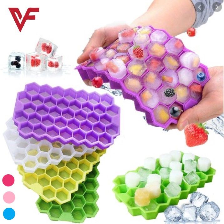 Ice Tray Easy Push Pop Out Square Silicon Ice Cubes Tray Honeycomb Shape Silicone Ice Cube Molds with Lid Flexible Tray for Refrigerator And Freezer