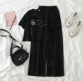 Crop Top & Pant for Women Summer Soft and Comfy Material Plus Size Top & Wide-Leg Pants Set with Printed Graphic Available in Multiple Colors. 