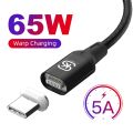 5A Magnetic Charging Cable Cable For OnePlus 9Pro 9R 8 8T 7 6 Nord 2 65W Charging Cable Type-C For Realme GT Fast Charger. 