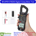 WinAPEX ET8203 Professional Clamp Meter – AC/DC Voltage, Current & Resistance Tester with Auto Range, True RMS & Backlit LCD by Electrica. 