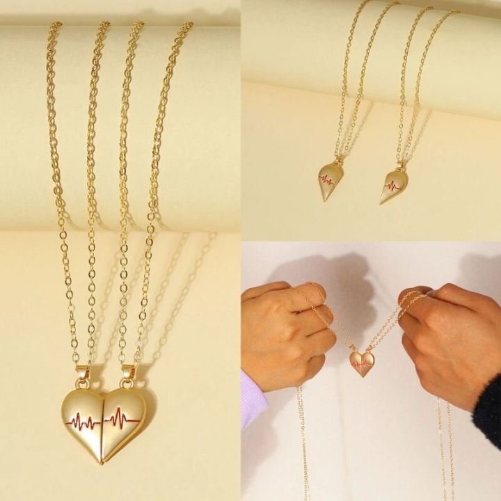 2pc/set Hand In Hand Hook Love Heart Magnetic Couple Necklaces,best Friends Necklace,Friendship Forever Jewelry Gift Ideas Necklace For Friendship 2