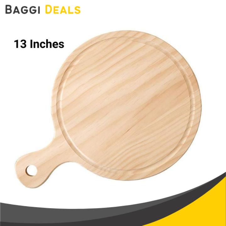 Wooden Pizza Board Round With Handle Pizza Pan Baking Tray- 13 Inches