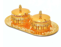 Stainless Steel Royal Golden and silver Sugar Pots with Tray And Spoons. 