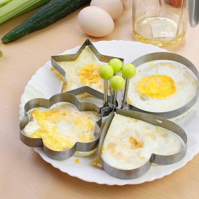 4pcs Stainless Steel Omelette Mould Device Love Surprise Eggs Ring Model Set Heart Shape Egg Mold Styling Tools