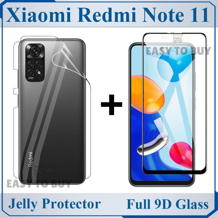 Xiaomi Redmi Note 11 9D Glass Protector Tempered Glass Edge To Edge + Back Jelly Protector Poly Transparent Edge To Edge Sides Coverage For Xiaomi Redmi Note 11