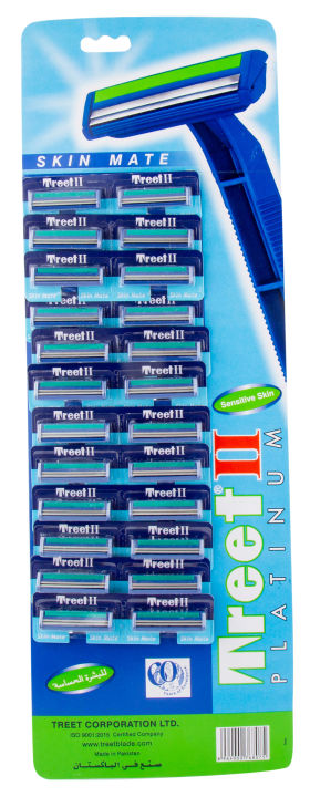 Treet II Skin Mate Twin Blade Disposable Razor With Lubra Strip Card of 24