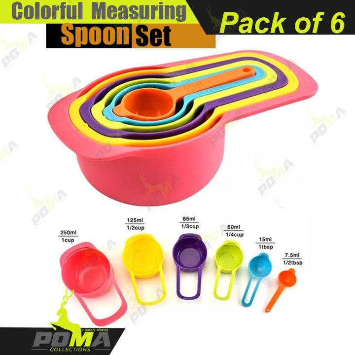 Colorful Measuring Cups 6 pcs Set, Measuring Spoons Kitchen Utensils, Gadgets Cup Measurements Set, Plastic Cups Multi Colour