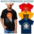 Pack Of 3 Summer Cotton Jersey Printed Round Neck Multicolor T-shirt For Boys And Girl. 