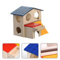 Cute 2 Layers Wooden Hamster Sleeping Grinding Pet House with Feeding Trough. 