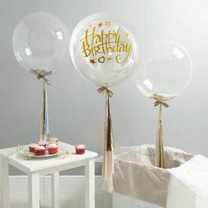 1Pc 18inch Transparent Balloon with Sticker Happy Birthday For Birthday and Party Decoration,-(K.S.)