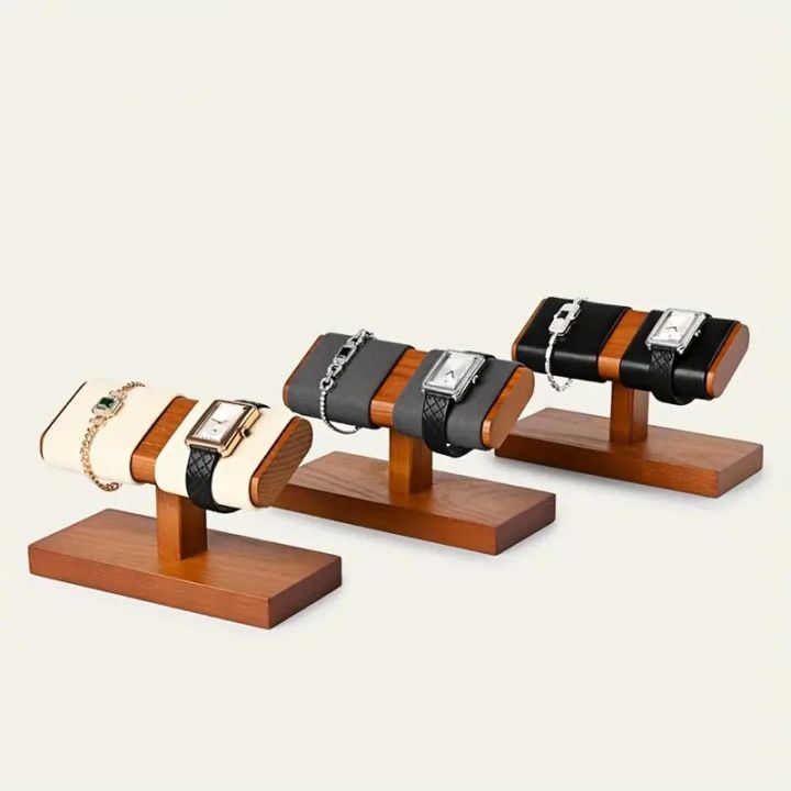 Natural Wooden Decrative 2 Watch Stand Desktop Watch Organizer Stand ...