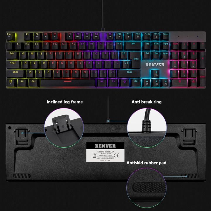 KENVER%20MK100%20Wired%20Mechanical%20Gaming%20Keyboard,%20Backlit%20LED%20Keys,%20%20Blue%20Switches%20Anti-Ghosting%20Keys%20Layout%20Backlight%2013%20Modes%20Water%20Resistant,%20Dust%20Resistant,%20104%20Comfortable%20Floating%20KeysAdjustable%20RGB%20&%20Breathing%20RGB%20Adjustabl%20for%20PC%20Gaming/Working%20Black%20-%20Image%206
