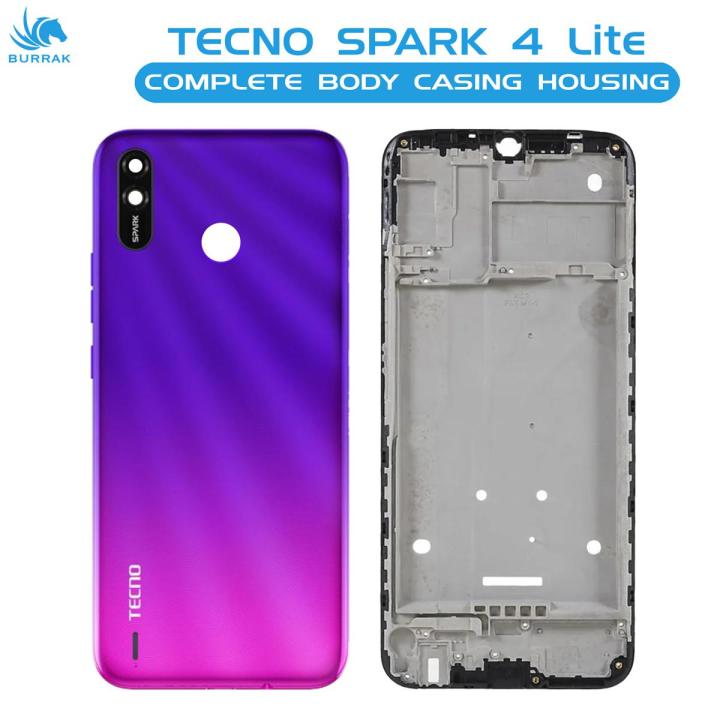 Tecno Spark 4 Lite Housing Middle Frame With Side Button and Camera Lens Complete Body Casing Replacement For Spark 4 Lite - Purple