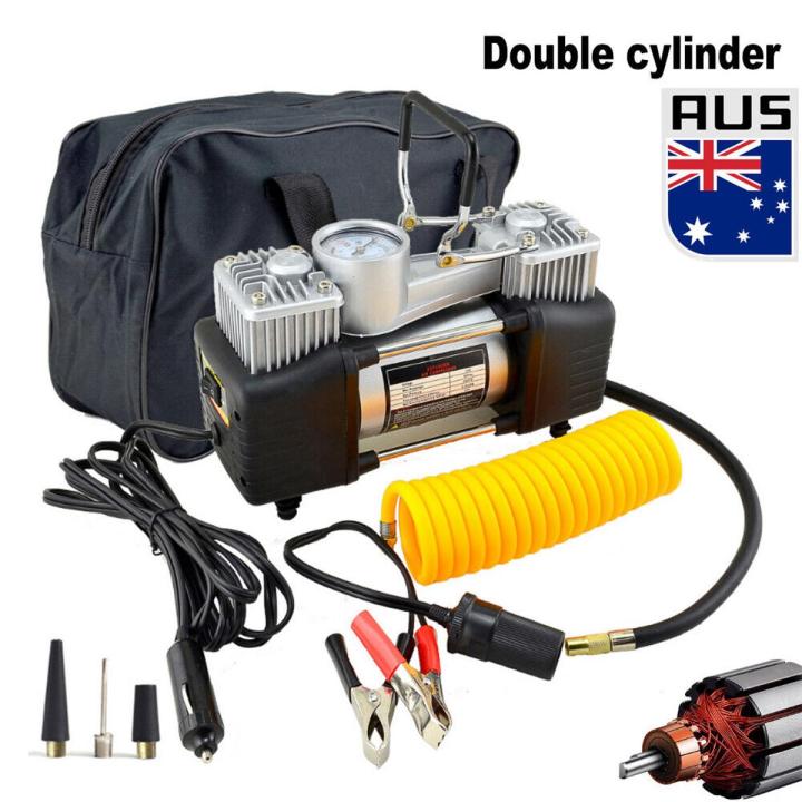 HEAVY DUTY Portable 12V Car Air Compressor Tire Pump Tyre Inflator Auto 150 PSI- Tire Compressor- American Technology- Heavy Duty POWER- Multi Purpose Use- Cycle-Car-Mattress-Bike- DOUBLE CYLINDER
