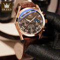 OLEVS Fashion Leather Watch for Men Waterproof Chronograph Quartz Clock Analog Men Wrist Watch - 2871. 