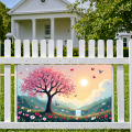Spring Blossom Scenic Banner Backdrop Nature Art Butterfly Landscape Floral Background Wall Hanging Wedding Event Decor. 