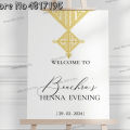 Muslim Henna Welcome Sign Gold Islamic Welcome Wedding Stickers Personalized Names Date Decals Wedding Mirror Vinyl Stickers. 