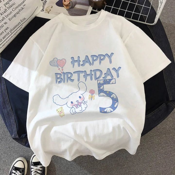Sanrio Cinnamoroll Clothing for Girls Children Number 1-14 T-shirt Kawaii T Shirt Cartoons Casual Clothes Anime Tee Kid Boy Tops