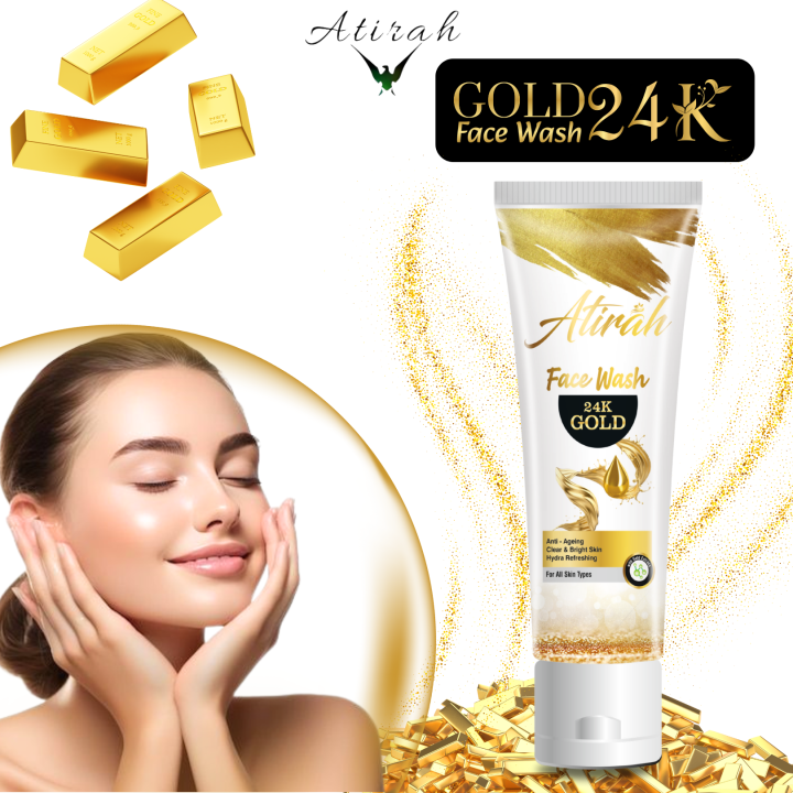Atirah 24K Gold Face Wash | Brightening Facewash Illuminating & Deep Cleansing Face Wash for Oily, Dry & All Skin Types (100ml)