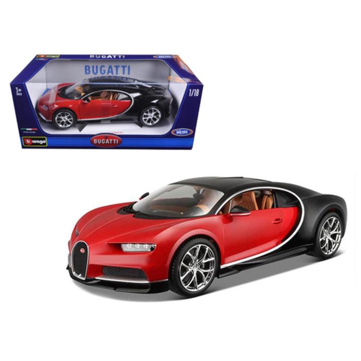 Bburago Bugatti Chiron Sports Red & Black Limited Edition with Chrome Alloy 1/18 Diecast Model Car
