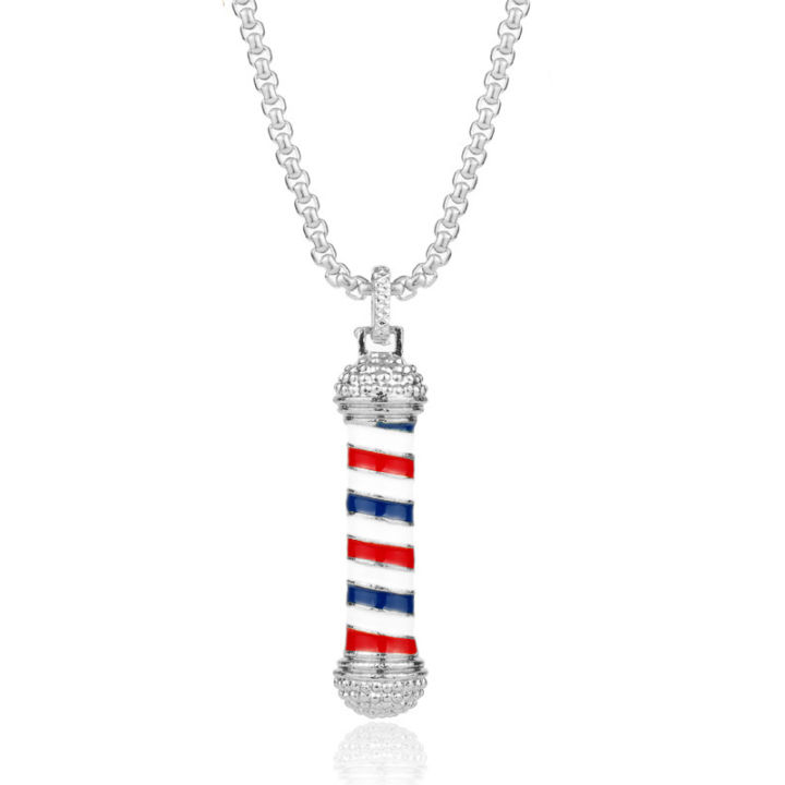 Fashion Barber Shop Pole 3D Barber Pole Chain Pendant Necklace Hip Hop Barber Hairdresser Gothic Necklace Jewelry
