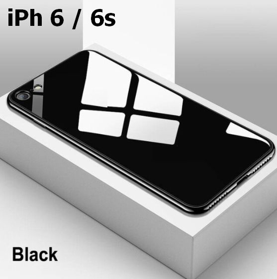 For iPhone 6 / 6s Hybrid Tempered Shine Back Glass Soft Silicone Bumper Cover Case