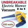 Unbreakable Electric Air Blower and Vacuum Cleaner 2 in 1 500 watts Home & Car Dust Air Cleaner Multicolour. 
