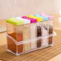 6Pcs/Set Kitchen Spice Bottle Seasoning Box with Tray Condiment Storage Plastic Moisture-Proof Salt Jar for Kitchen Supplies. 