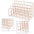 MA Wrought Iron Metal Three Grid Bookshelf Book Stand Holder Desktop Decor-Rose gold. 