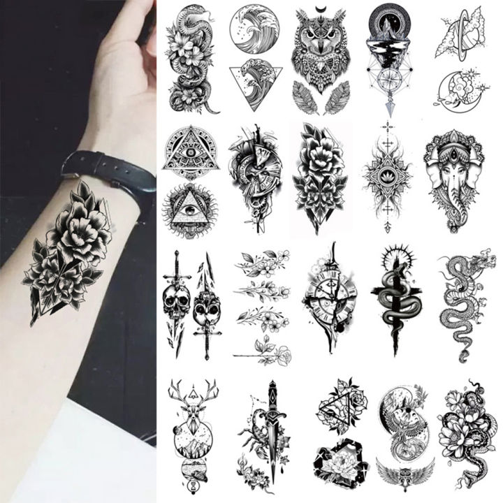 JM Temporary Small Fresh Black Tattoo Stickers Waterproof Long Lasting Tattoo Stickers Arm Leg Chest Body Art Tattoo