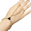 Women Fashion Stylish Punk Golden Tone Alloy Chain Link Two Finger Ring Bracelet. 