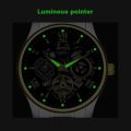 POSHI Luxury watch for men relo water proof Creative Dial Automatic Movement Wrist Watch For Man gold/black calendar luminous display Stainless Steel Strap.