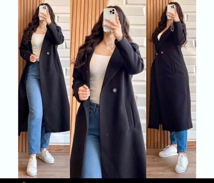 Casual%20Wear%20College%20Wear%20Hello%20Women's%20Winter%20Popular%20One%20Button%20Double%20Fleece%20Long%20Coat%201%20Piece%20Women's%20Fashion%20-%20Image%204