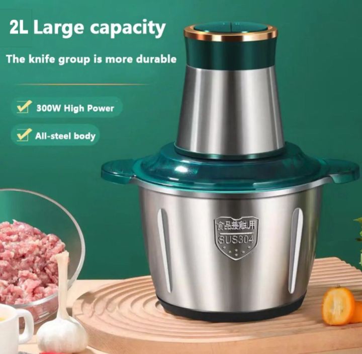 Electric meat chopper stainless steel 4 blades 2 liter food processor chopper with durable metal body