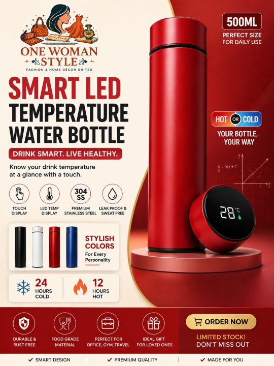 Temperature Water Bottle 500ml | LED Digital Temperature Display | Smart Stainless Steel Thermos