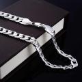 BAC Men Silver Necklace 10mm Italy Figaro Chain Necklace Party Jewelry. 